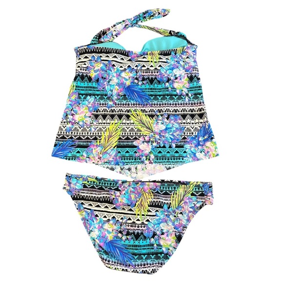 Kenneth Cole Reaction 2 Piece Tankini Swimsuit Floral Aztec Print Size Small S - Picture 2 of 3